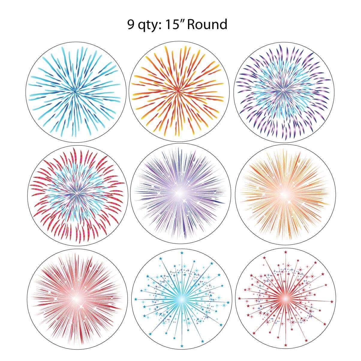 15" Round Fireworks Yard Card Fillers 9 pc set - Image 2