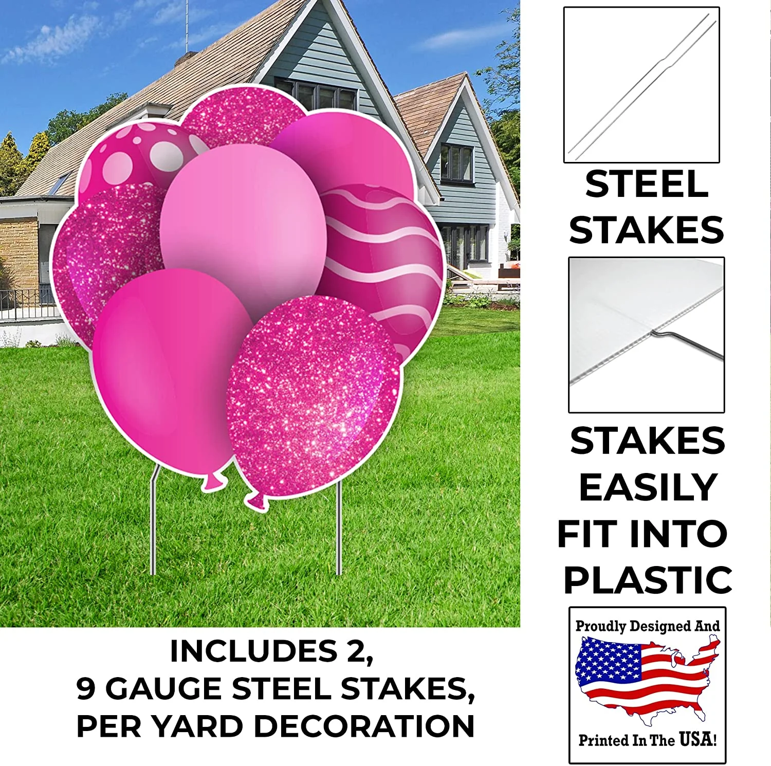23.5" Rhodamine Red Balloon Bouquets EZ Filler Yard Cards Set - Image 2