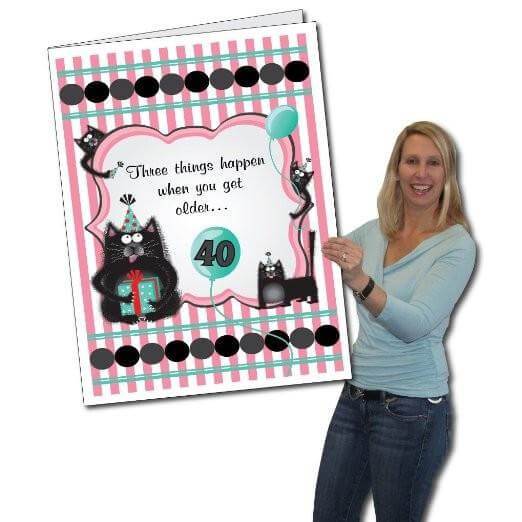 3' Giant 40th Forgetful Cats Birthday Greeting Card