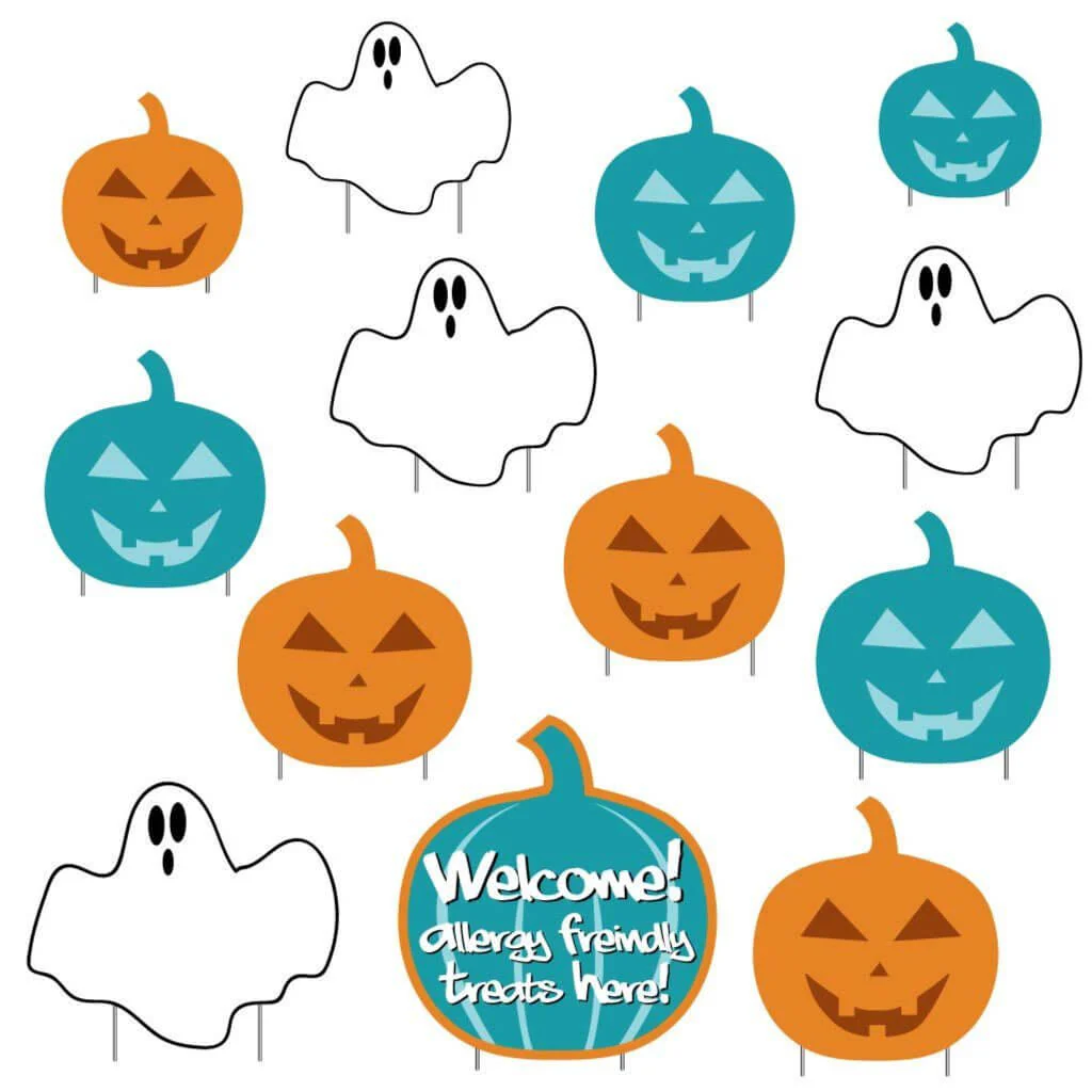 Allergy Friendly Halloween Ghosts & Teal Pumpkin Yard Decorations 13 pcs - Image 2