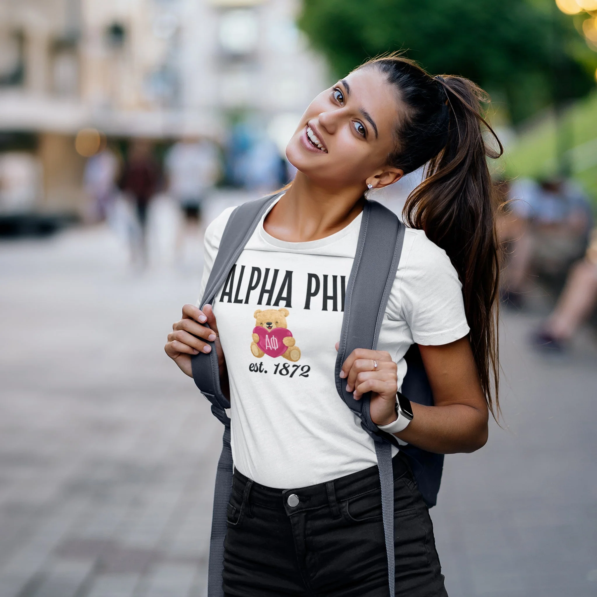 Alpha Phi Teddy Bear T-shirt, White - Image 2