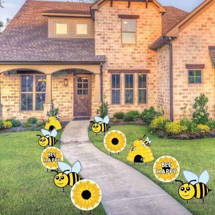 Bee Happy Honey Bee Yard Cards & Decorations Pathway Markers 10 pcs