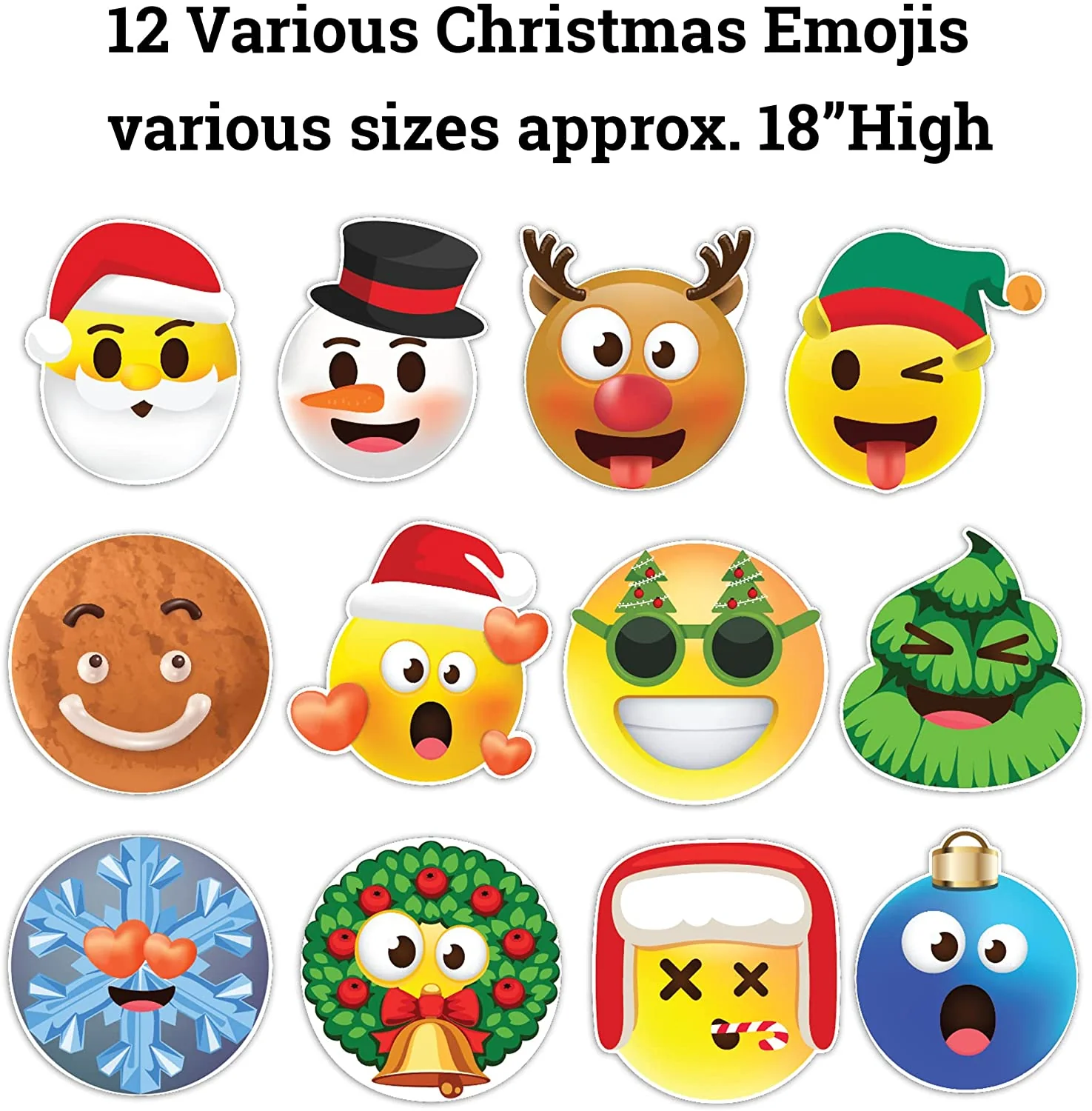 Christmas Emojis Yard Card Accessories - 12 pc Set | Short Stakes Inlcuded - Image 2