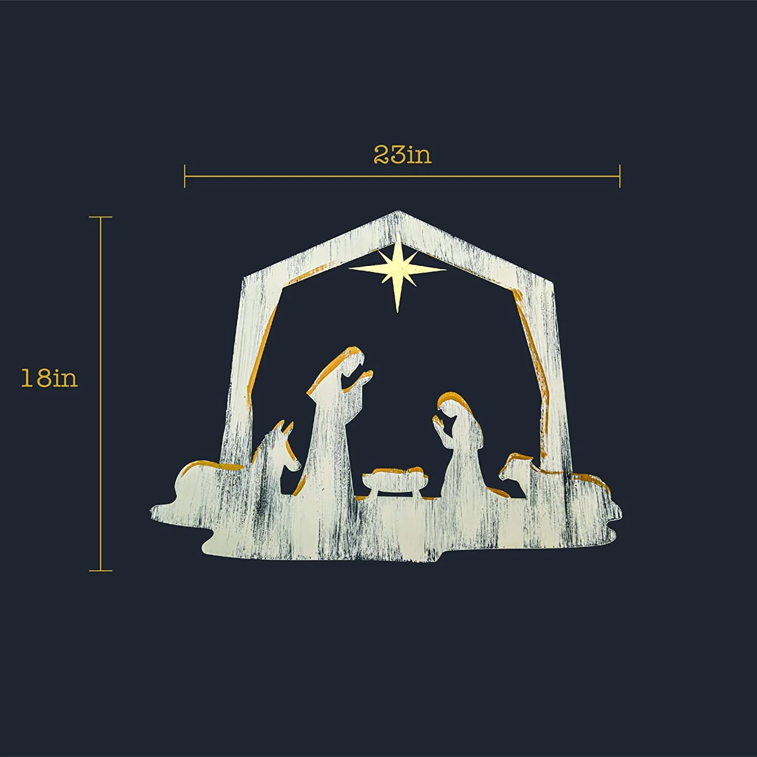 Christmas Nativity Wall Art, Handpainted 3D Wall Decor, 18x23 Inches, White with Gold Paint - Image 4
