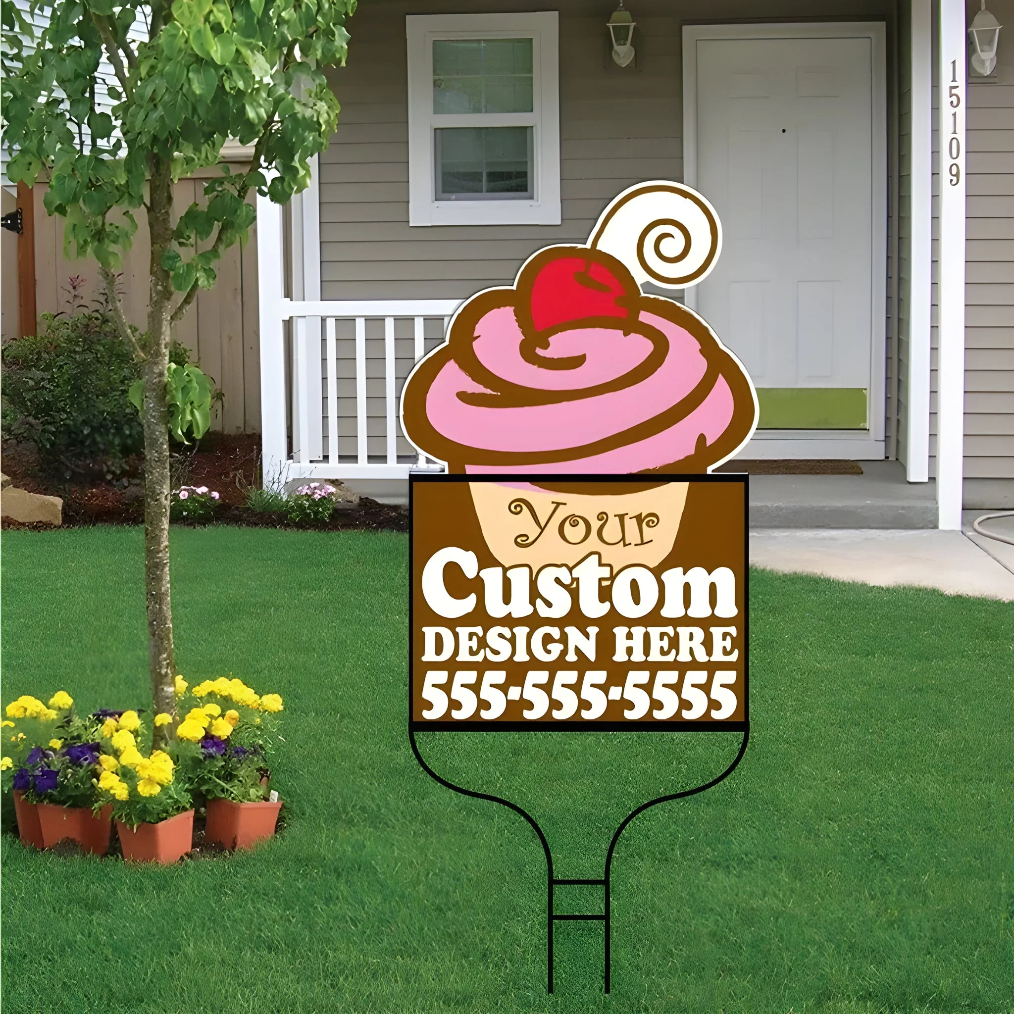 Cupcake Shaped Over-the-top Yard Sign | Includes F11 Frame