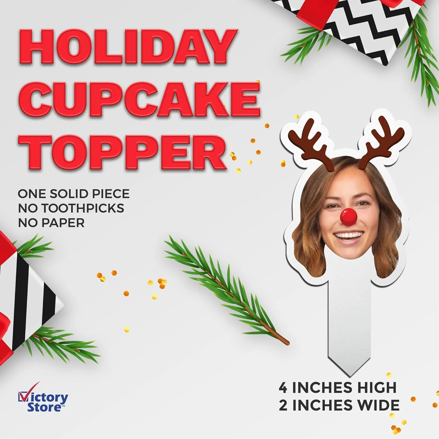 Custom Christmas Cupcake Toppers (Rudolph) - Image 4