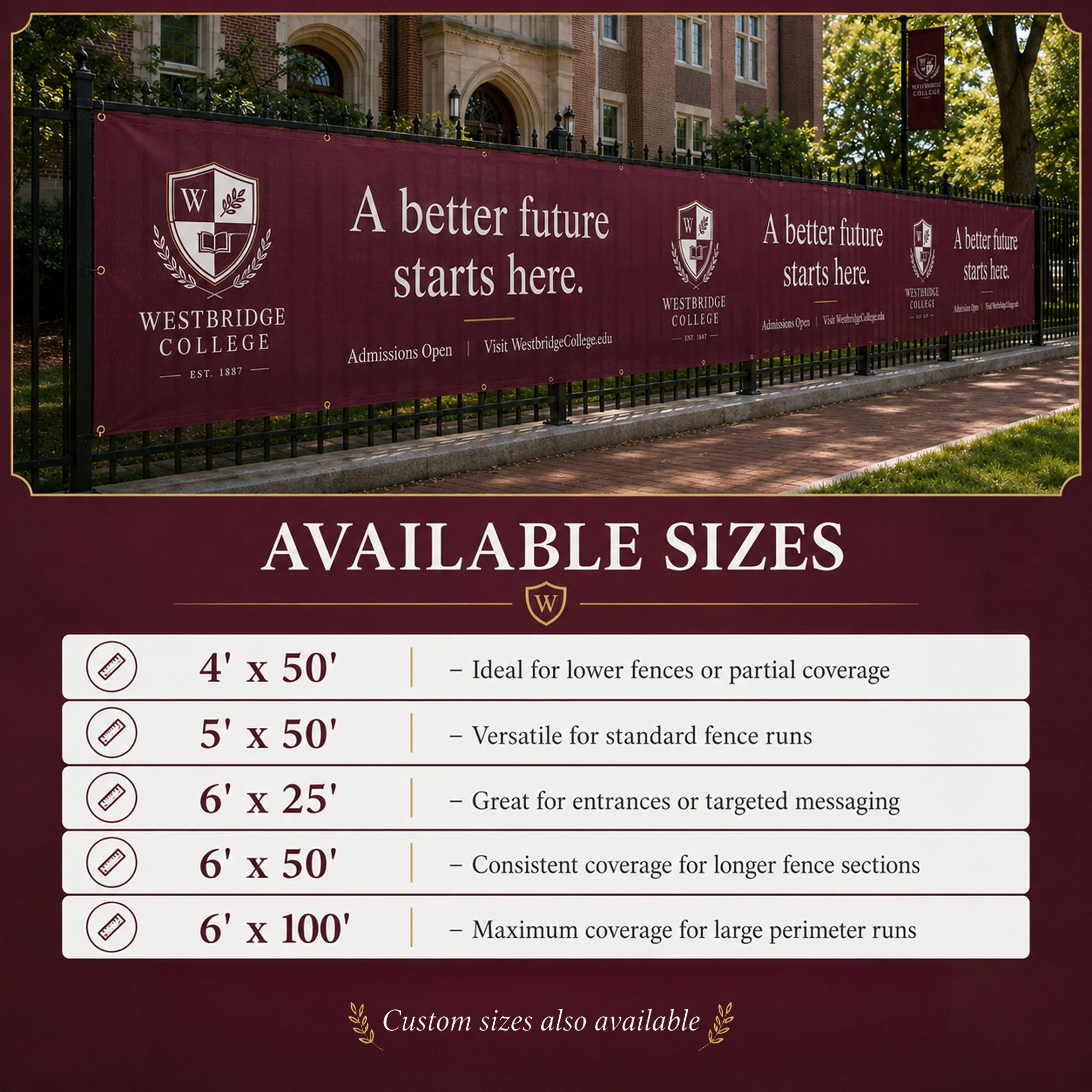 Custom College Fence Banner – Personalized Outdoor Mesh Banner for Schools, Universities & Campus Events - Image 5
