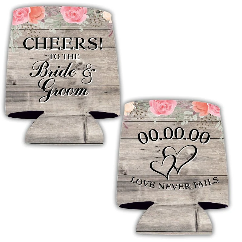 Custom Floral Cheers to the Bride & Groom Wedding Can Cooler - Image 2