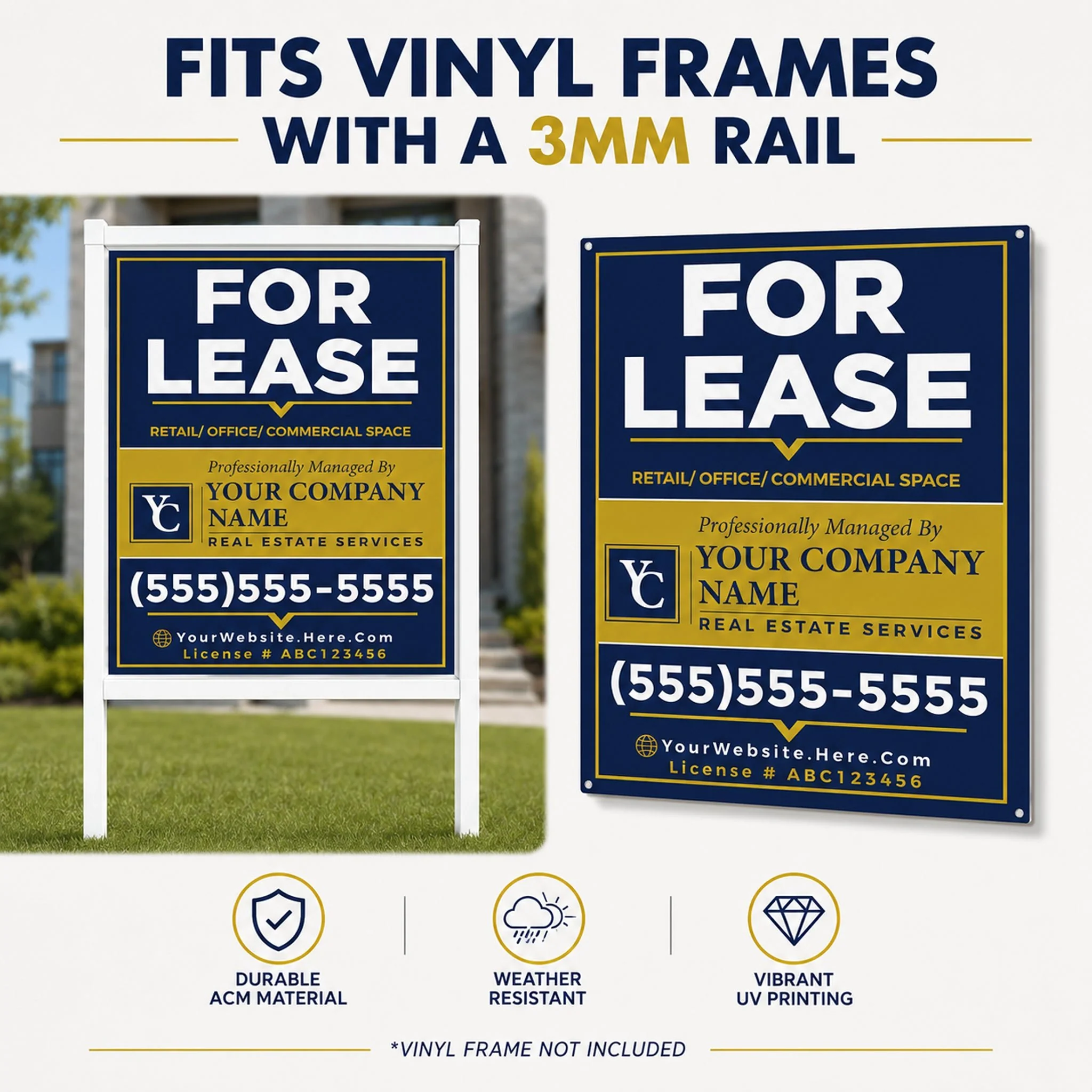 Custom For Lease Sign – 48x36 Aluminum Composite Commercial Real Estate Sign | Outdoor ACM Property Leasing Sign - Image 5
