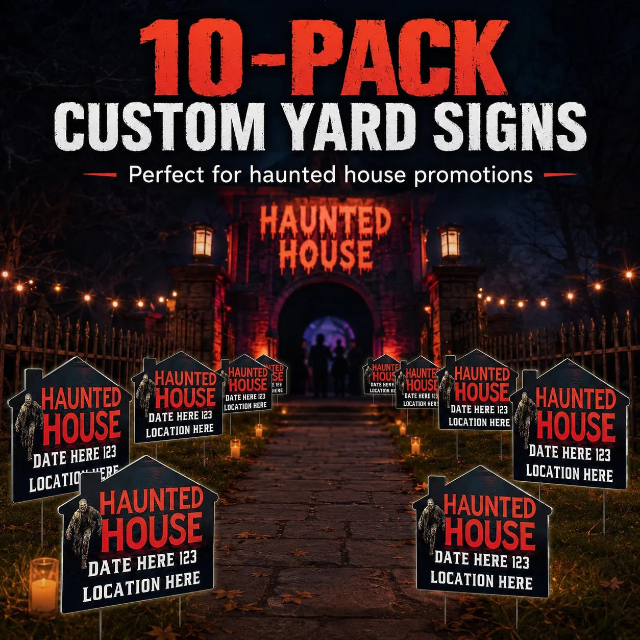 Custom Huanted House Yard Signs | 10-Pack | 20 EZ Stakes Included - Image 2