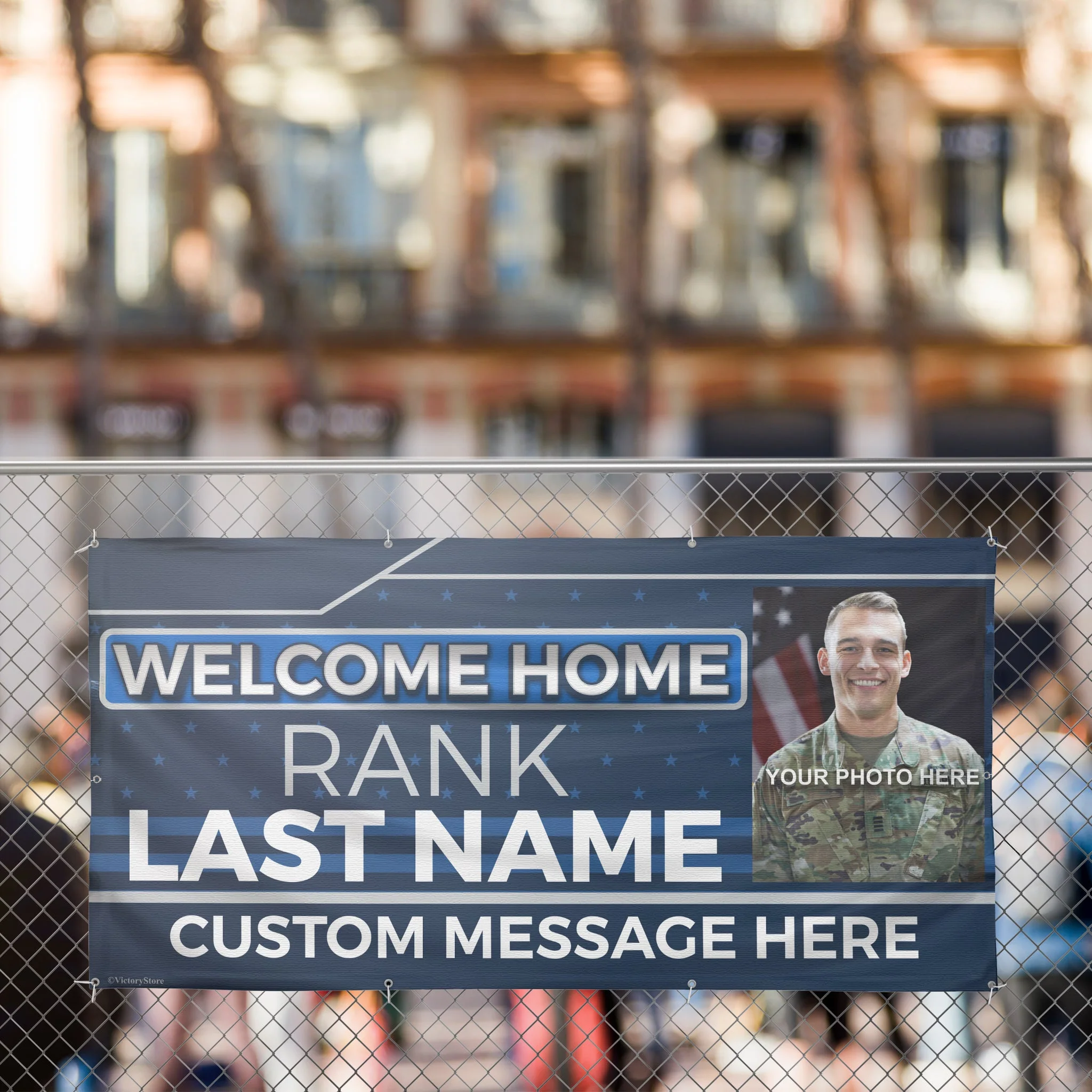 Custom Military Welcome Home Banner – Personalized Military Homecoming Sign (Blue & Silver) - Image 3