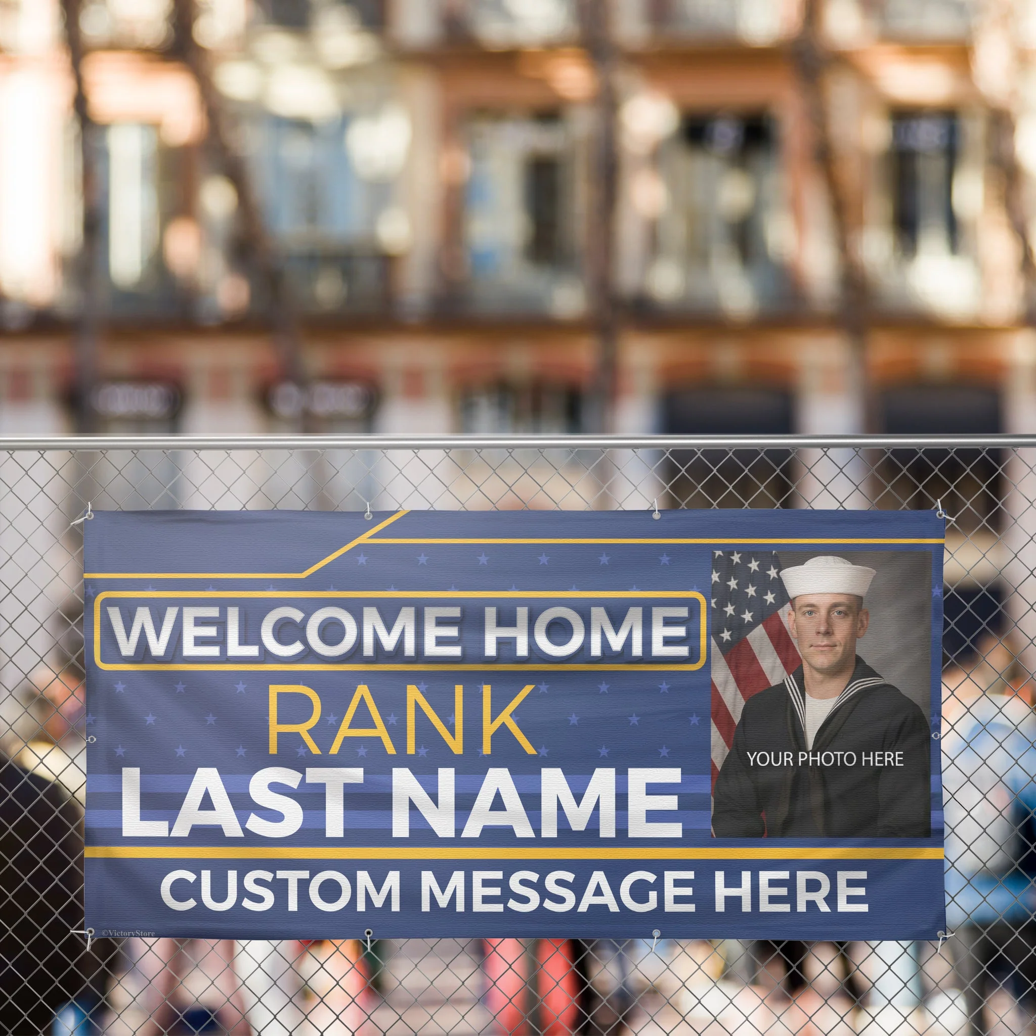 Custom Military Welcome Home Banner – Personalized Military Homecoming Sign (Blue & Yellow) - Image 4