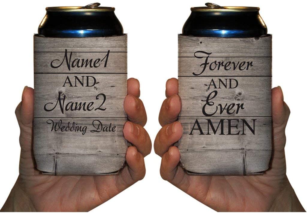 Custom Rustic Forever And Ever Amen Wedding Can Coolers - Image 3