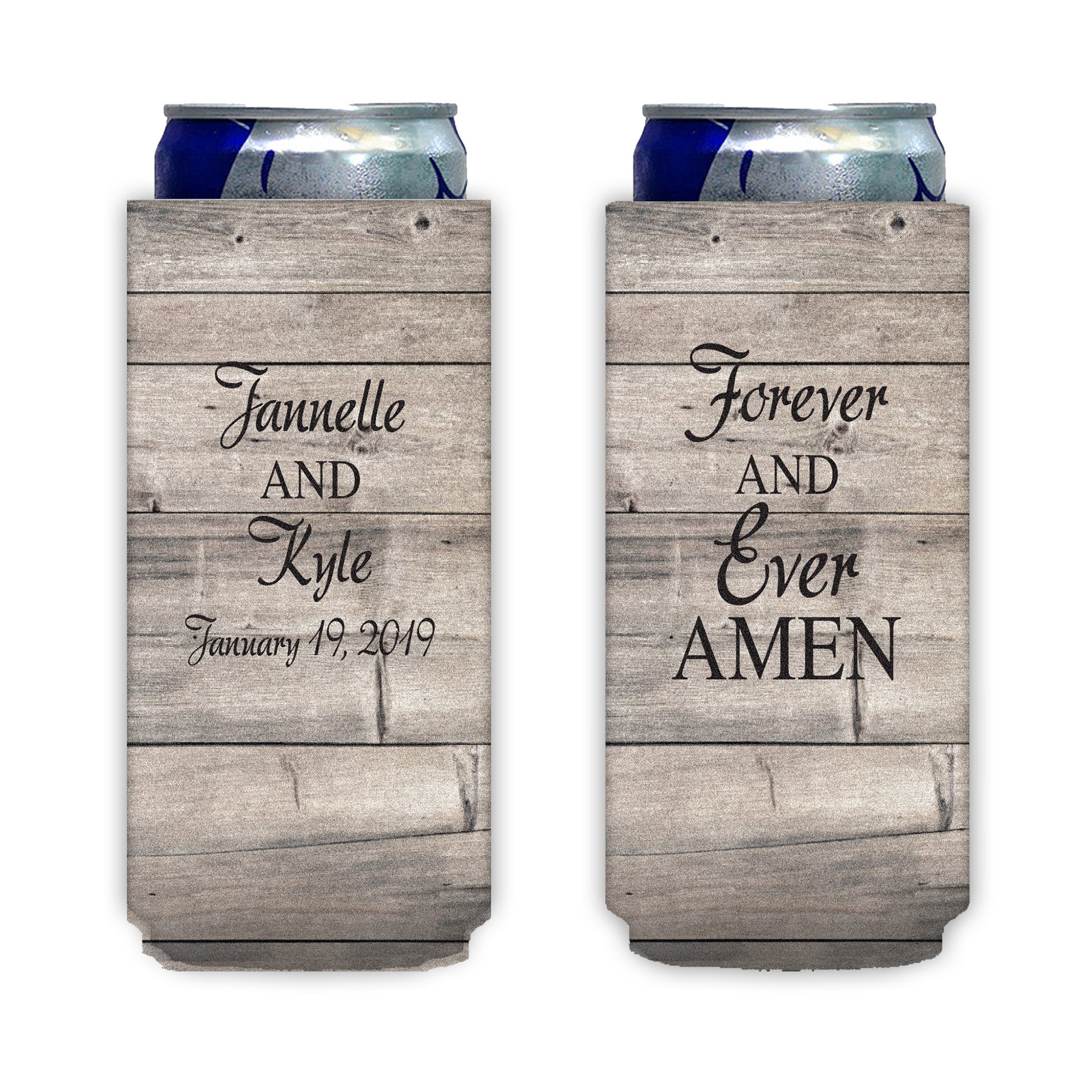 Custom Rustic Forever And Ever Amen Wedding Can Coolers - Image 4