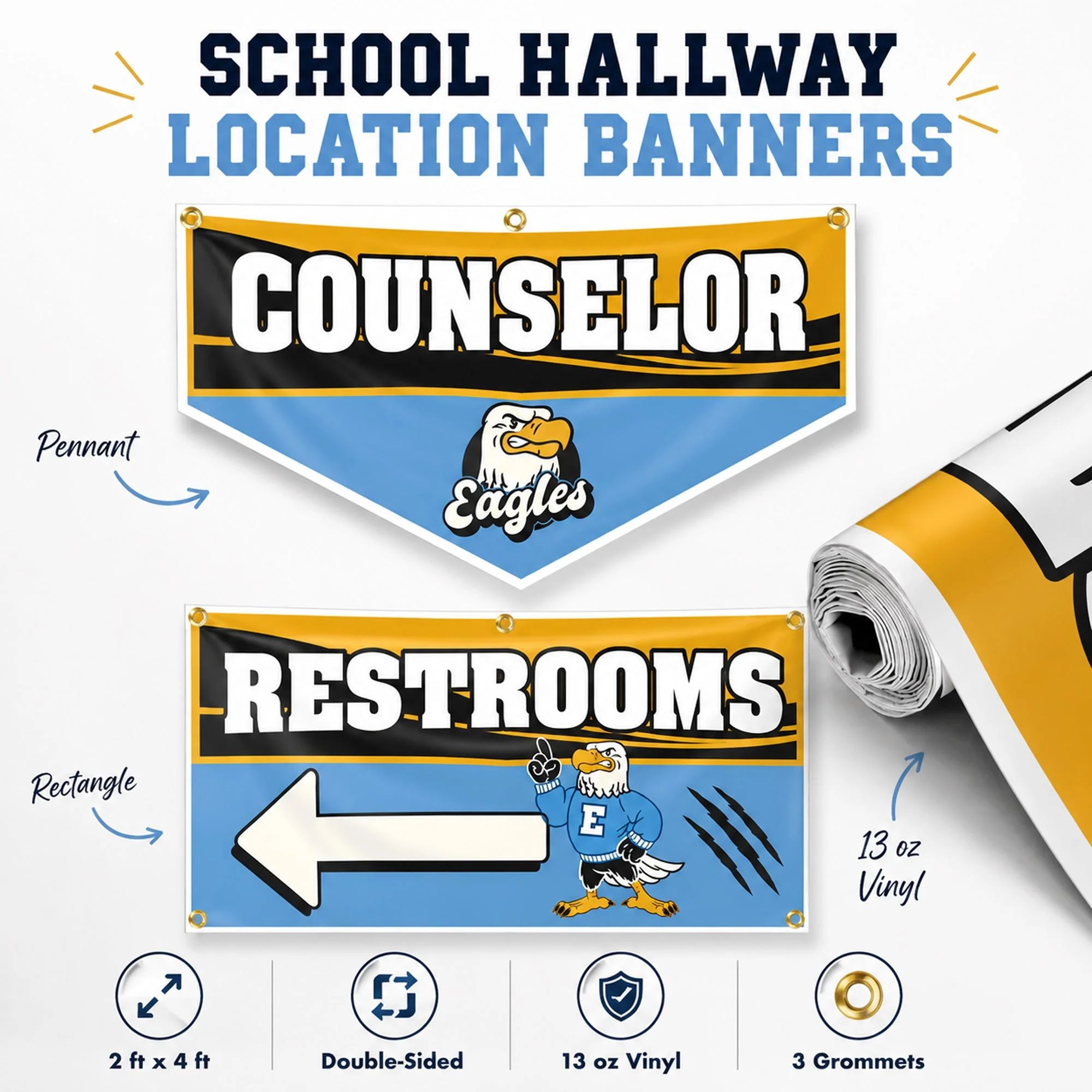 School Hallway Location Banners | 2x4 Ft Vinyl Signs with Grommets, Double-Sided - Image 3