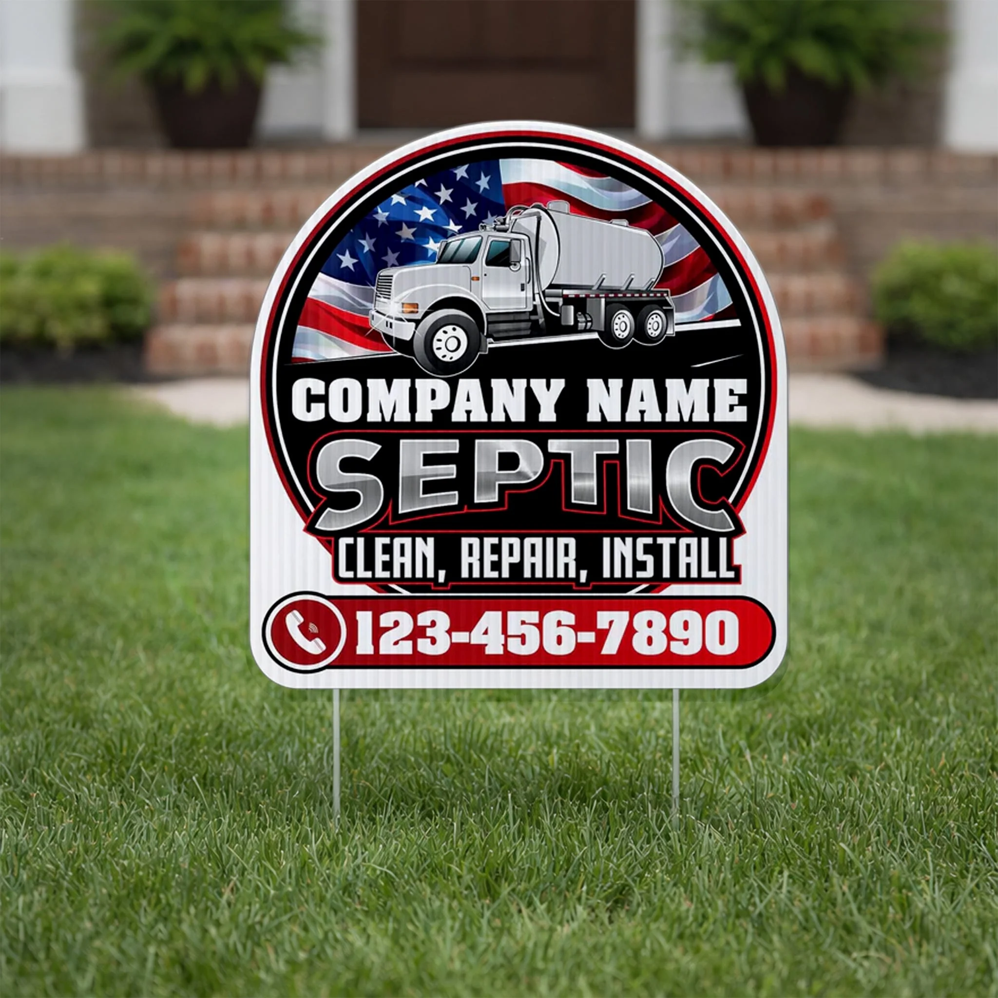 Custom Septic Yard Signs | 10-Pack | 20 EZ Stakes Included