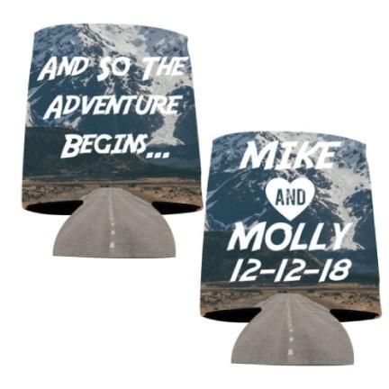 So the Adventure Begins Mountain Custom Wedding Can Cooler - Image 3