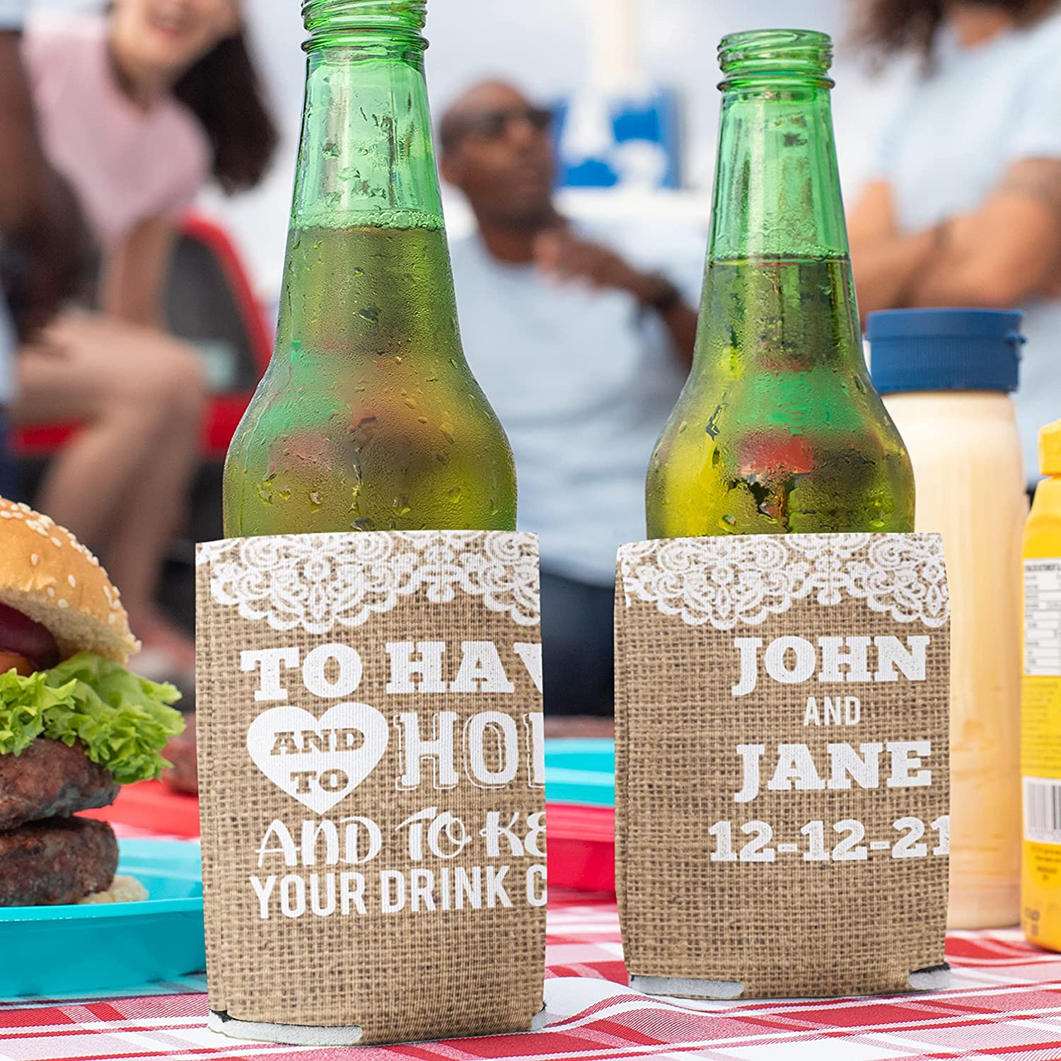 Custom Rustic Burlap To Have And To Hold Can Cooler - Image 2