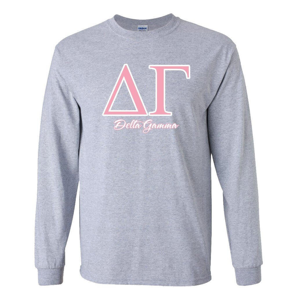 Delta Gamma Pink Greek Letters Long Sleeve T-Shirt - Image 2