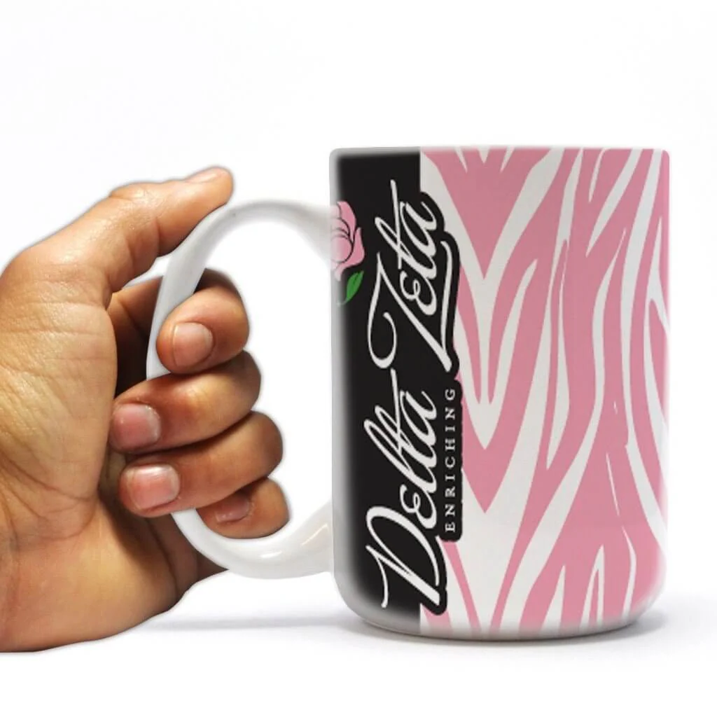 Pink Zebra Print Delta Zeta 15oz Coffee Mug