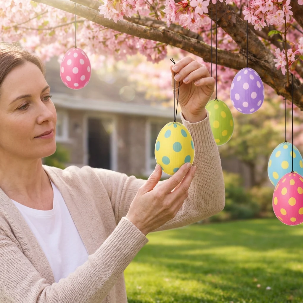 32pc Hanging Easter Eggs Decorations – 4.5" Corrugated Plastic Easter Tree Ornaments - Image 3