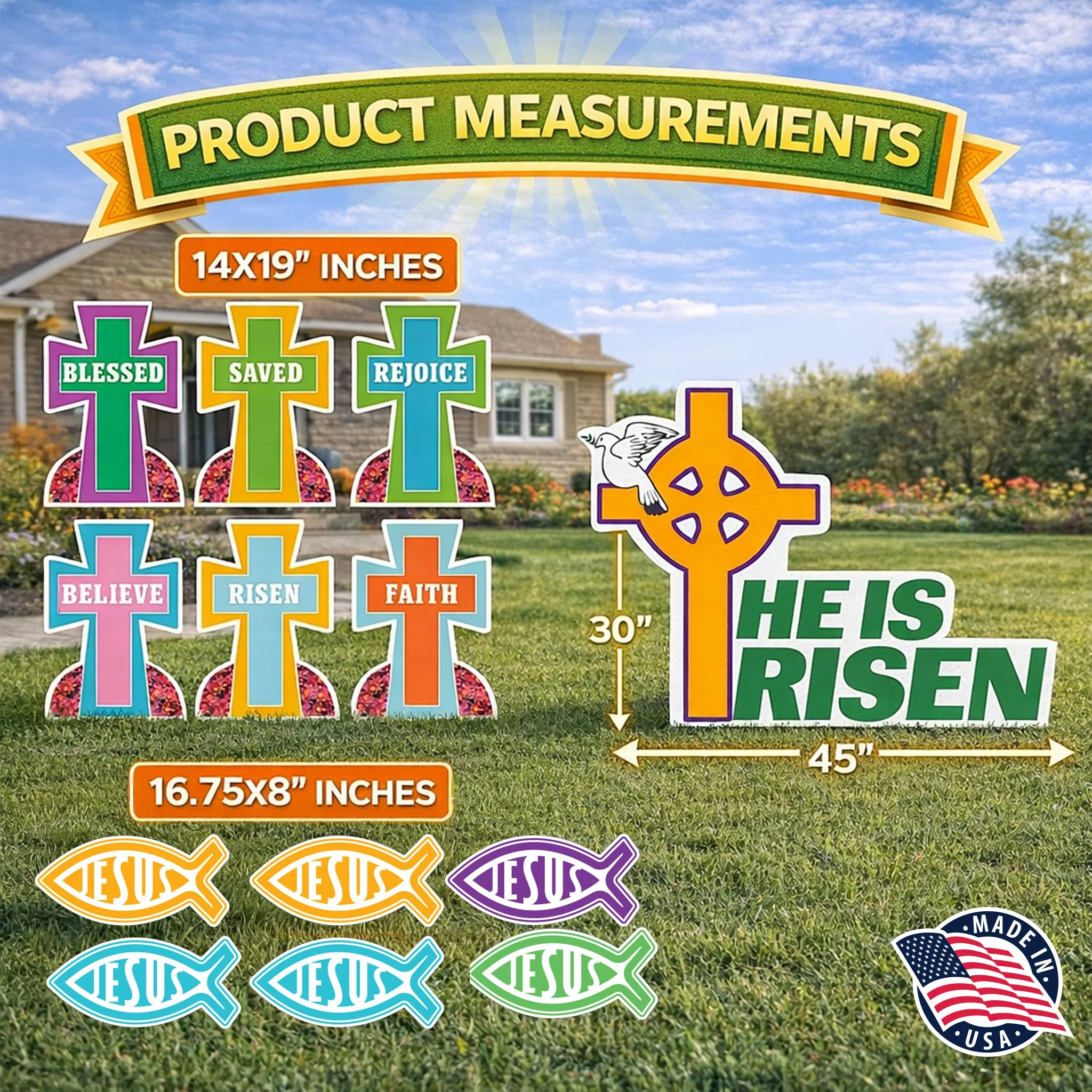 Easter Yard Sign Set – “He Is Risen” Religious Lawn Display (13-Piece Set with Stakes) - Image 2