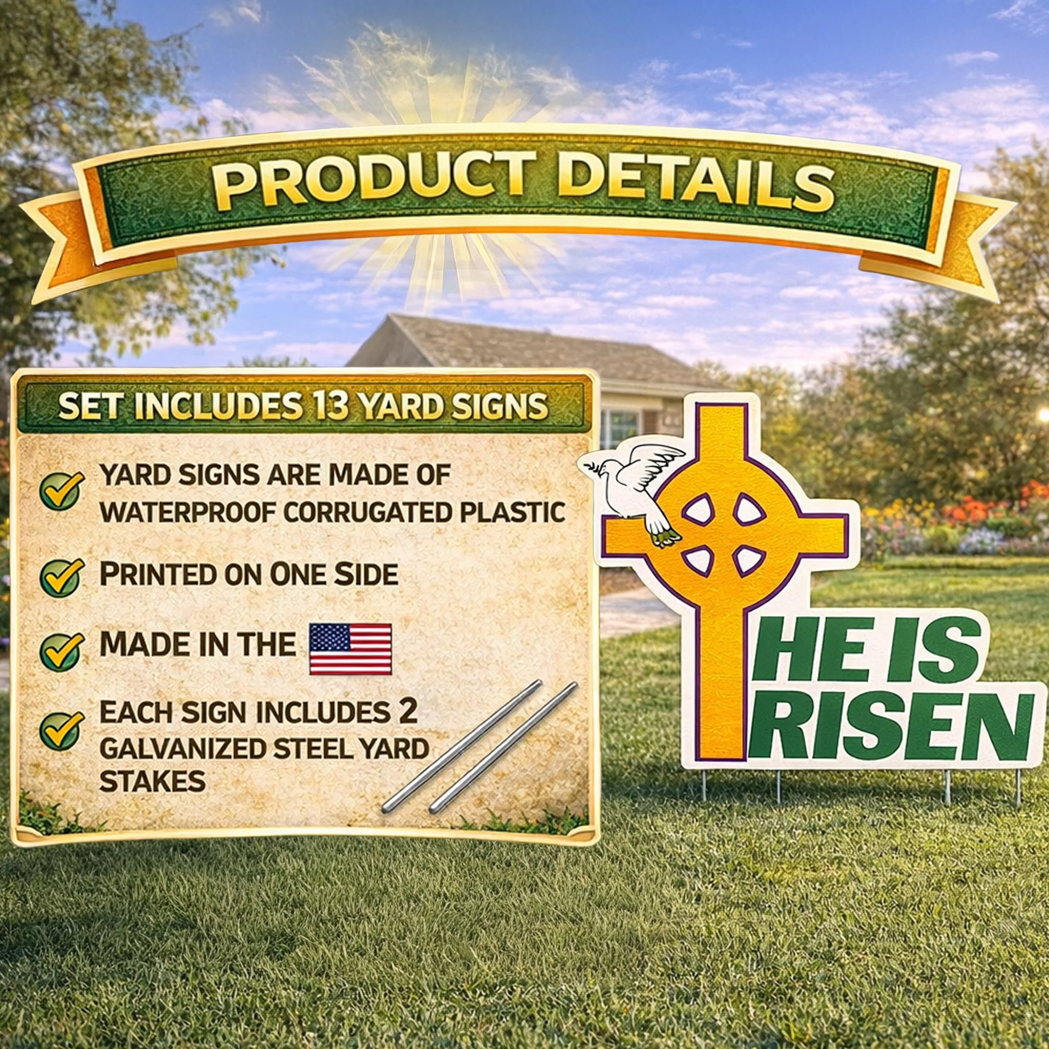 Easter Yard Sign Set – “He Is Risen” Religious Lawn Display (13-Piece Set with Stakes) - Image 3