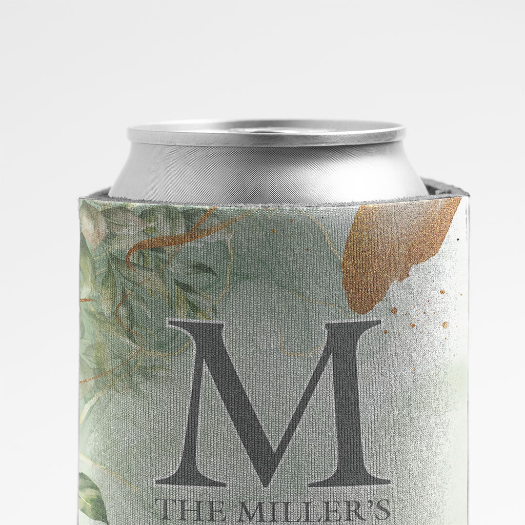 Elegant Green Watercolor Custom Wedding Can Cooler - Image 2