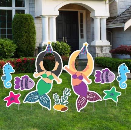 Glitter Mermaid Face in Yard Sign Decorations