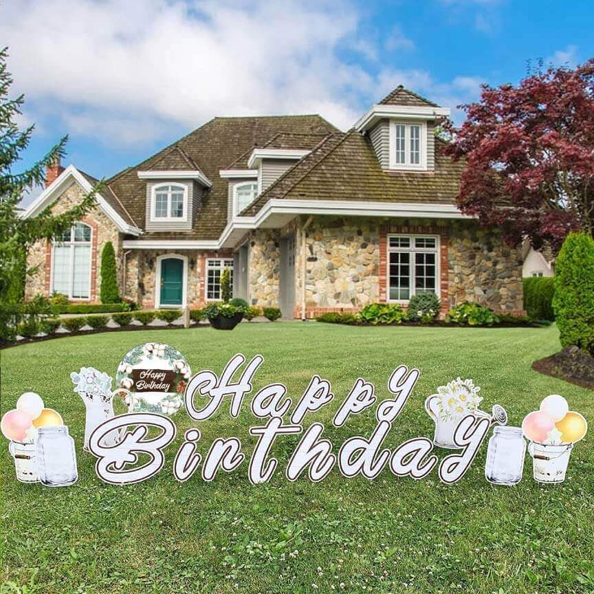 Farmhouse Happy Birthday Yard Cards 20 piece set - 10 EZ Stakes, 30 Short Stakes