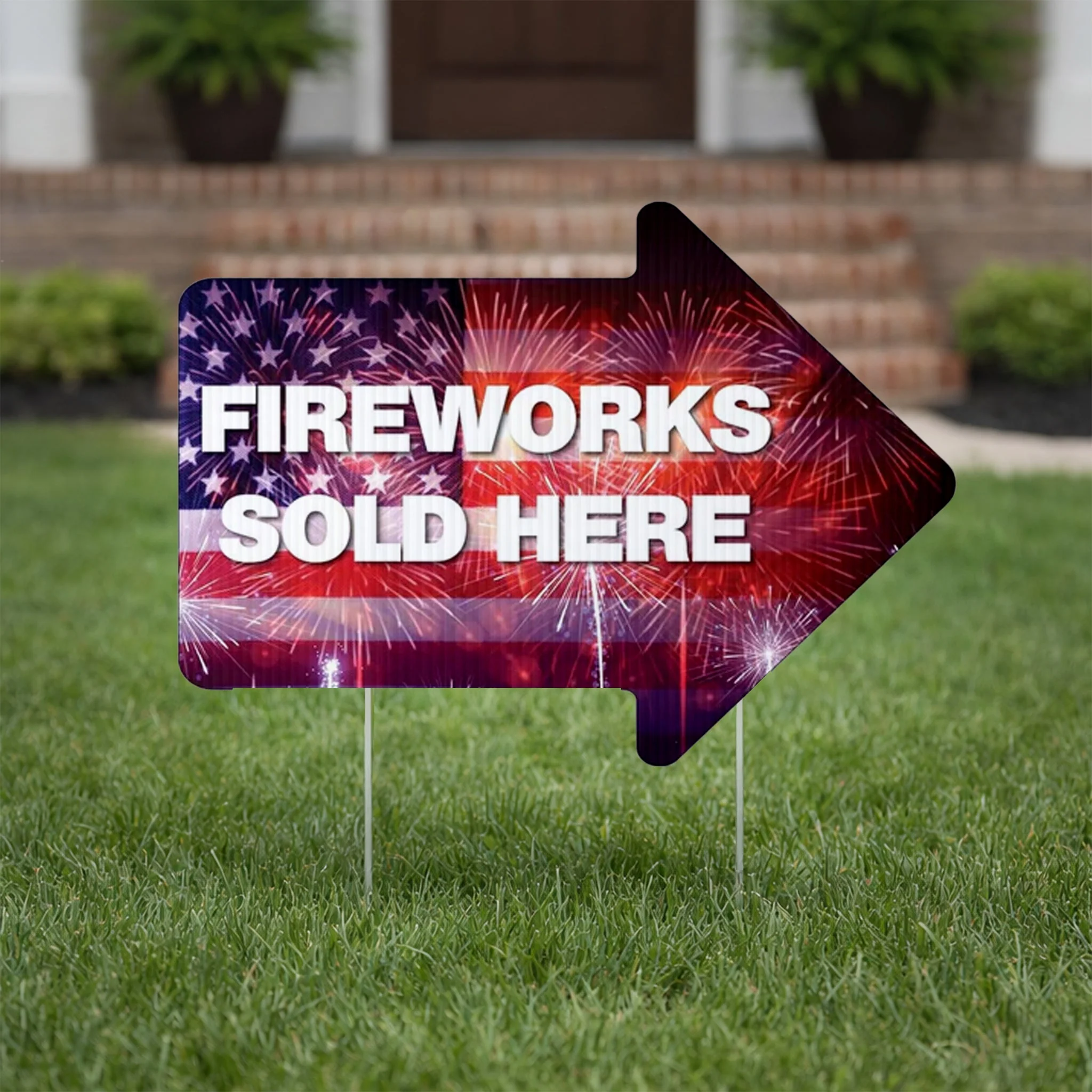 Fireworks Yard Sign with Stakes | 10-Pack | Two-Sided Arrow
