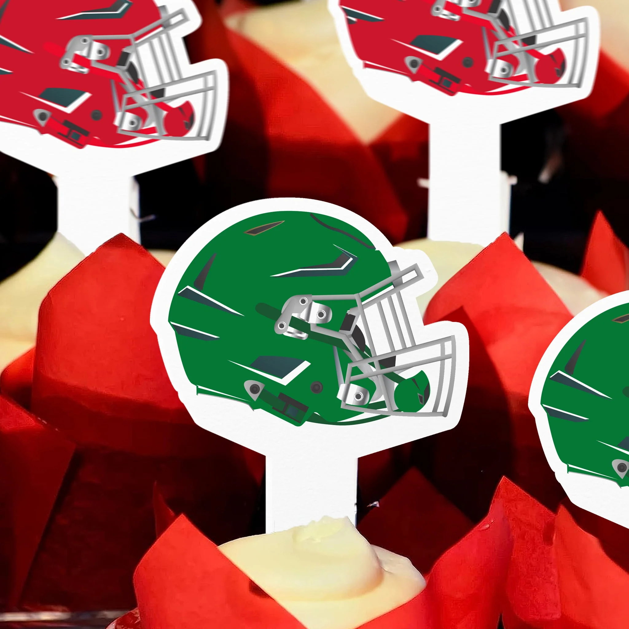 Football Helmet Cupcake Toppers – Red vs Green (No Assembly Needed) - Image 5