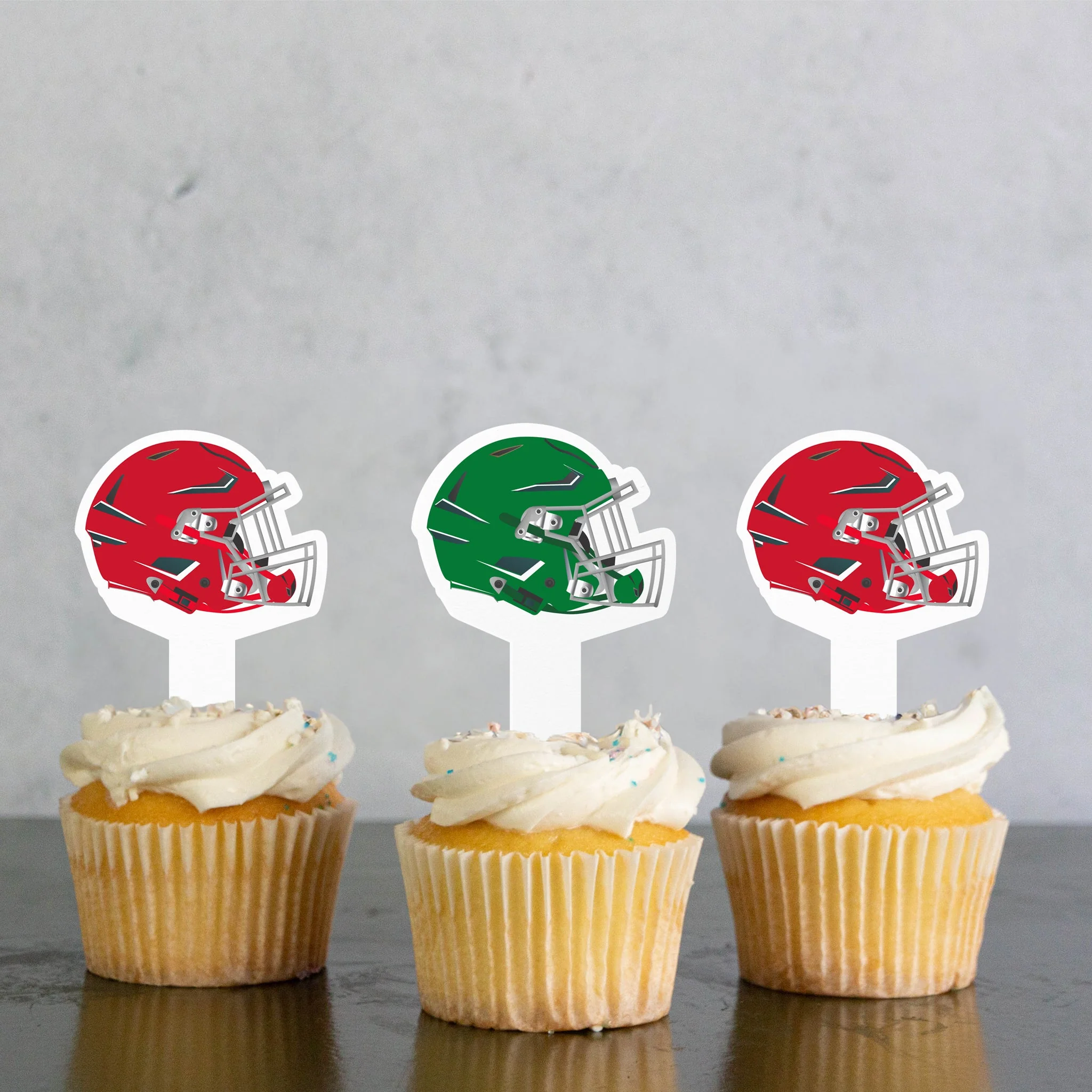 Football Helmet Cupcake Toppers – Red vs Green (No Assembly Needed) - Image 6