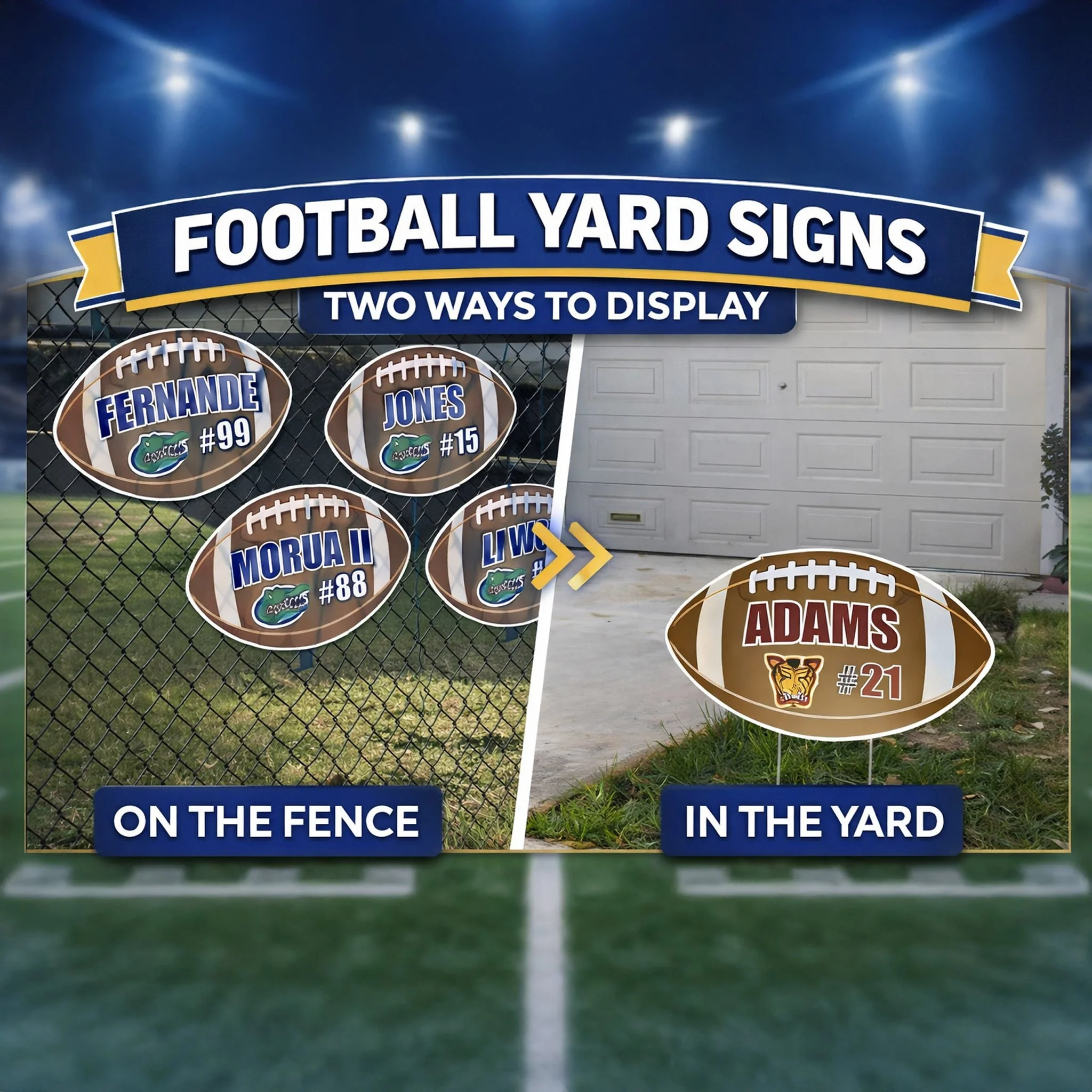 Football Shaped Team & Player Fence & Yard Signs - Image 3