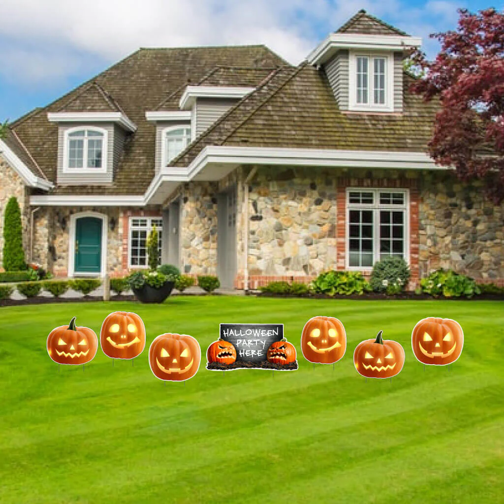 Halloween Party Here Scary Pumpkins Yard Sign 7 pc set