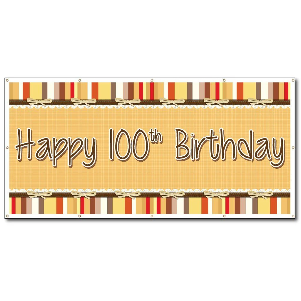 Happy Birthday Bow and Stripes Vinyl Banner - Image 2