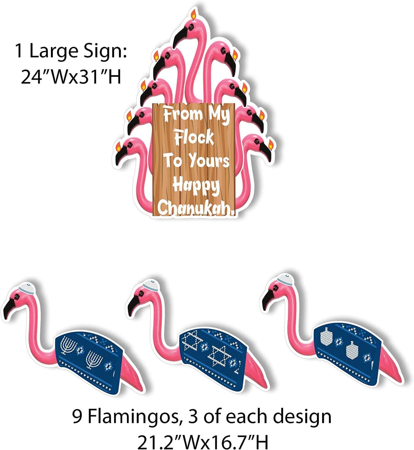 Happy Chanukah Flocking Flamingos 10 pc Yard Card Set - Image 2
