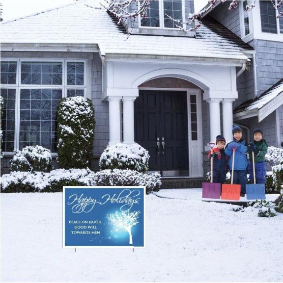 Happy Holidays Peace on Earth Christmas Yard Sign | Pair of EZ Stakes Included