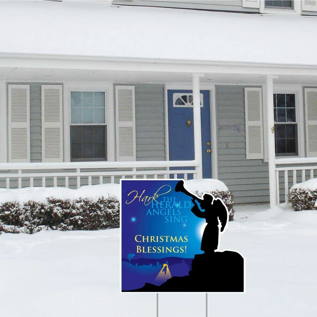 Hark the Herald Angels Sing Christmas Lawn Sign | Pair of EZ Stakes Included