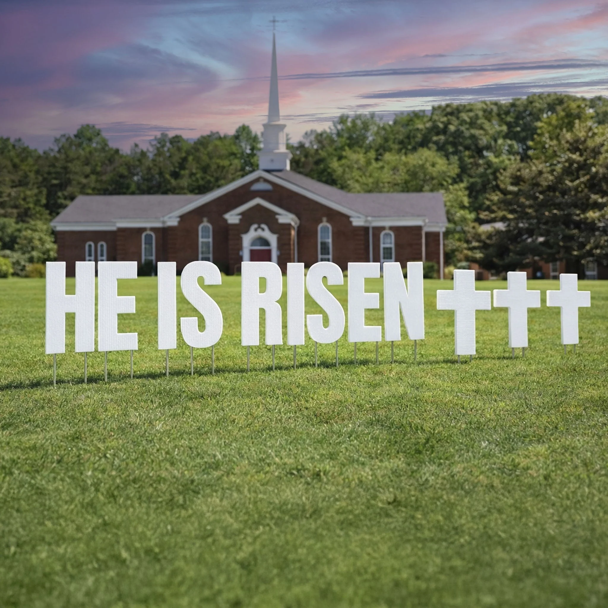 He Is Risen 24" White Yard Letters & Crosses Yard Sign Decoration - Image 6