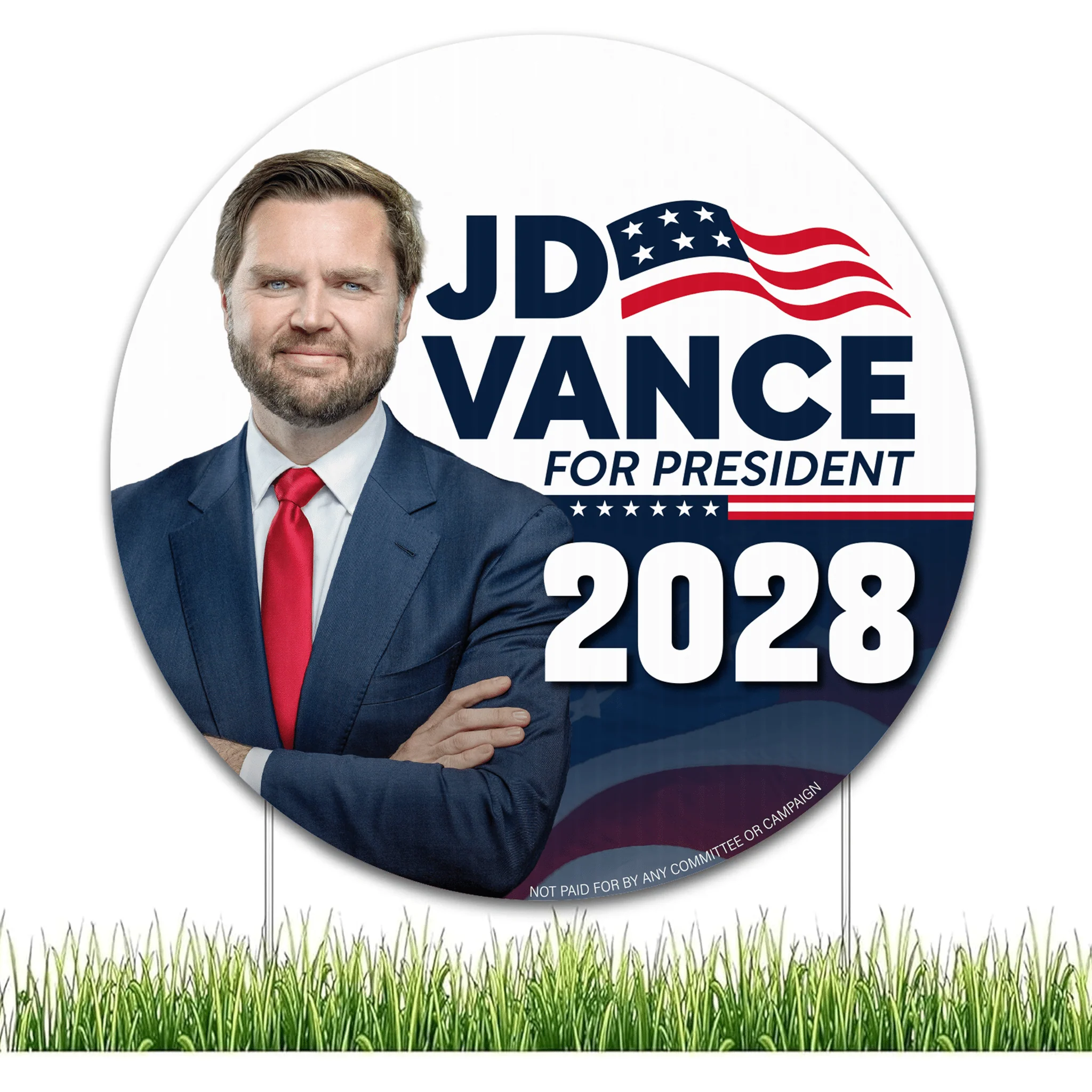 JD Vance For President 2028 Yard Sign with Stakes – 17.5" Circle Double-Sided