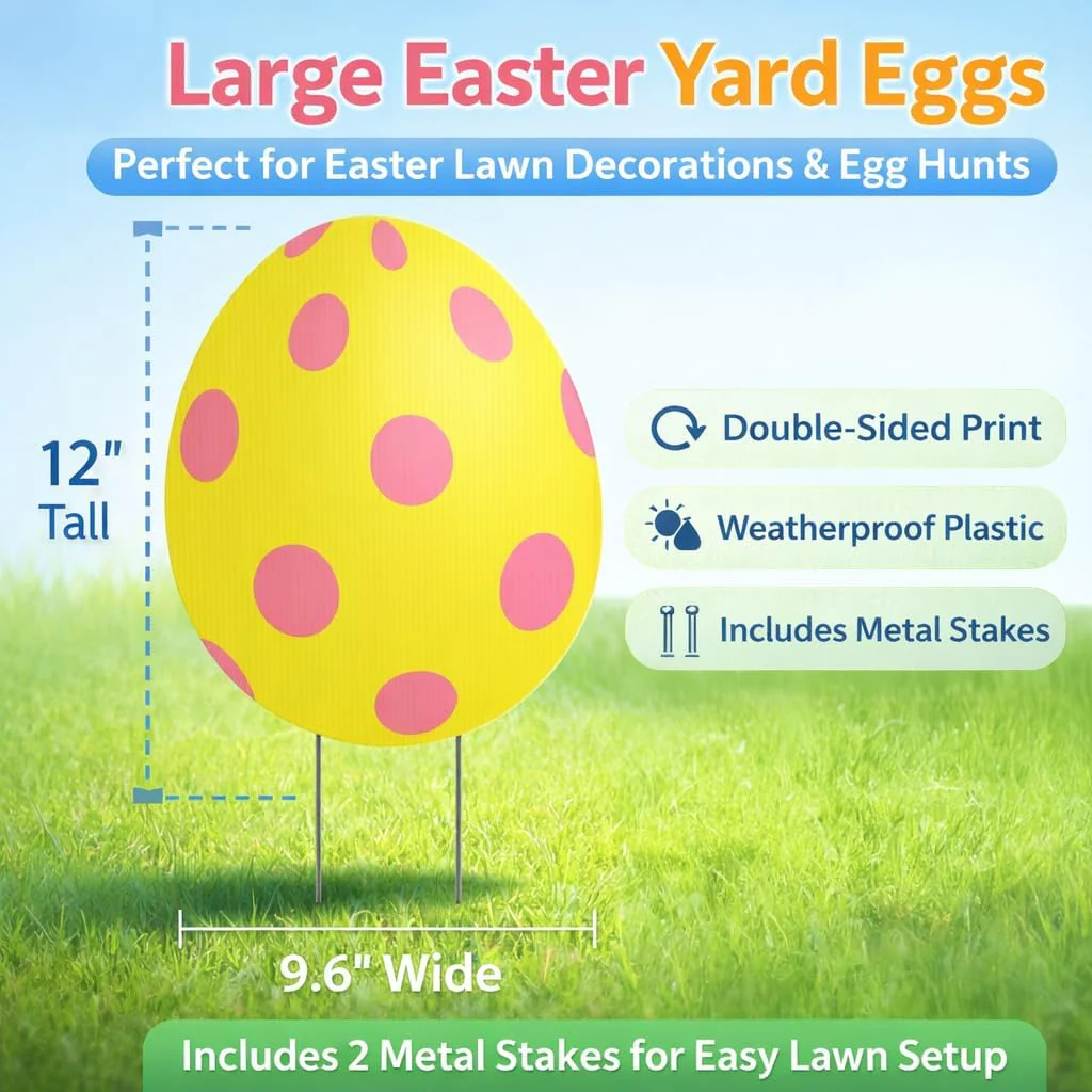 Jumbo Easter Egg Yard Signs (24-Pack) with Stakes, Double-Sided - Image 3