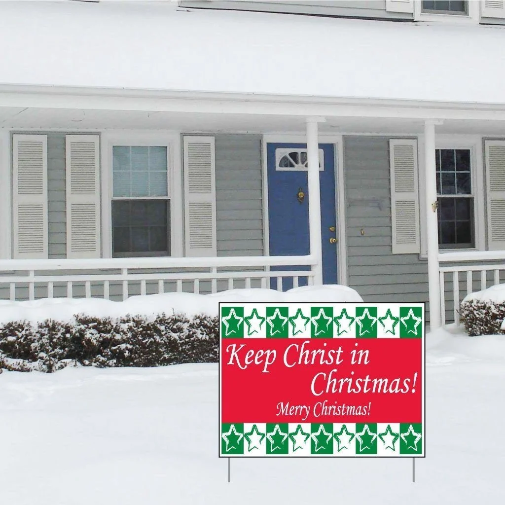 Green and Red Keep Christ in Christmas Yard Sign Set of 3 | 6 EZ Stakes Included