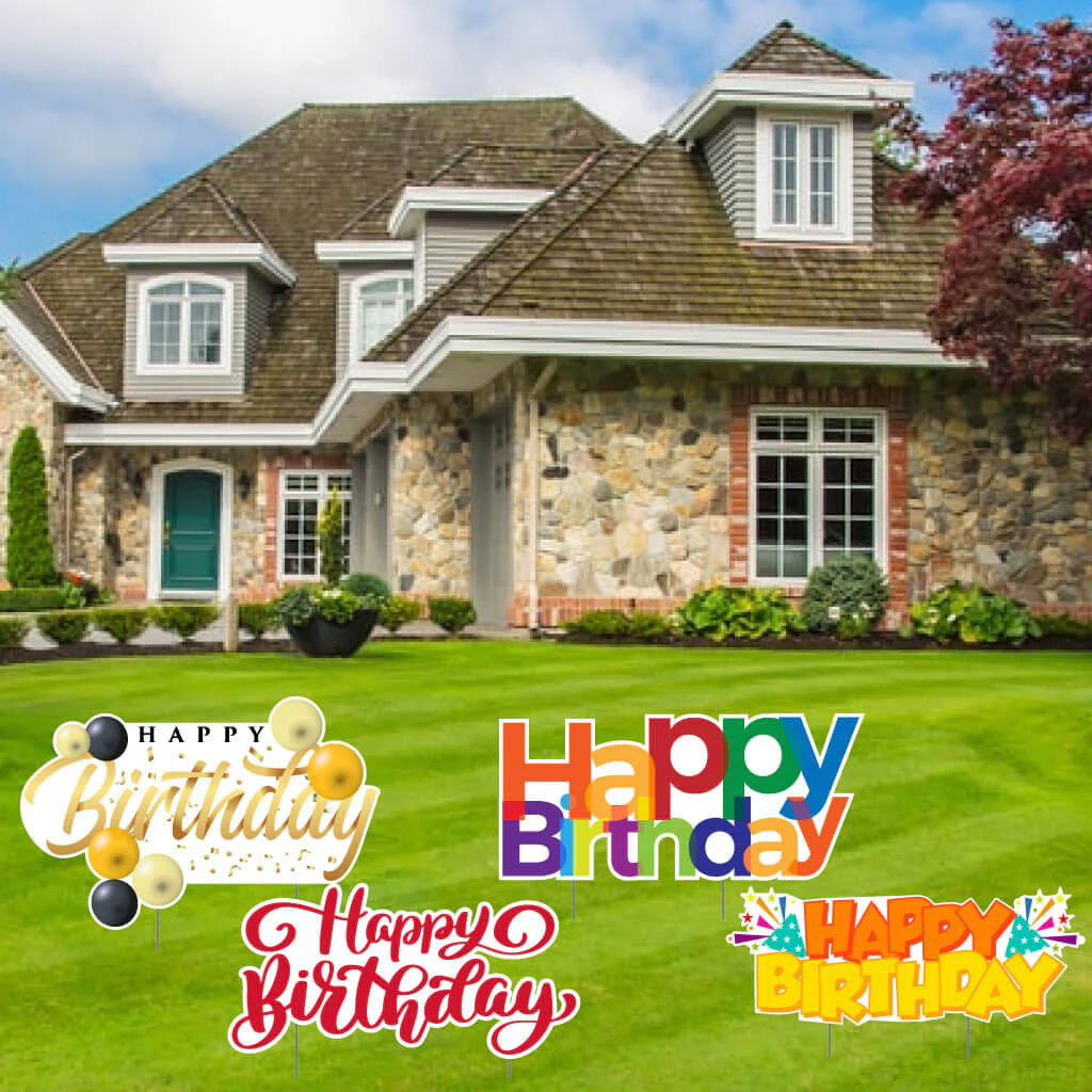Large Happy Birthday Yard Greeting Signs 4 pc set