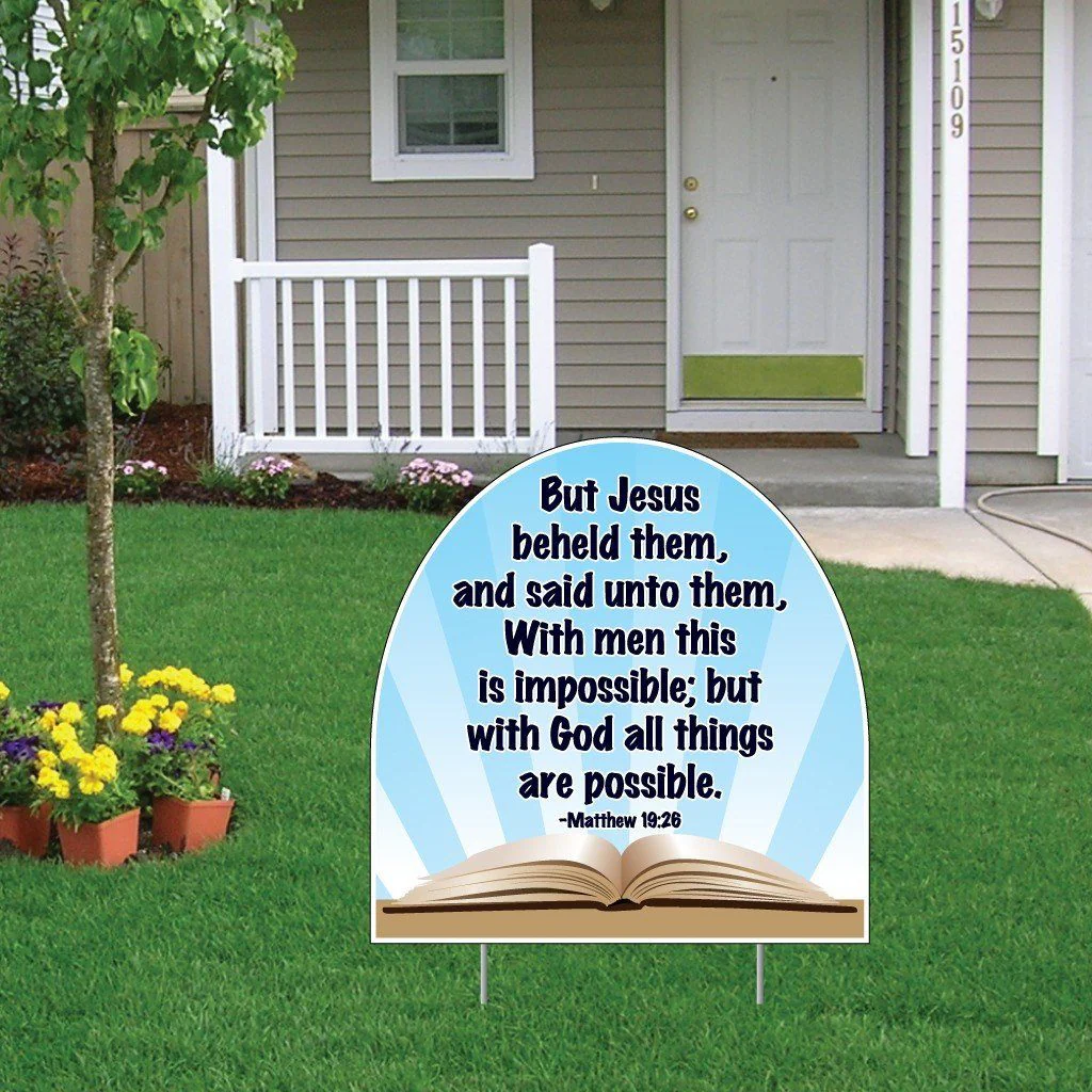 Matthew 19:26 Shaped Yard Sign