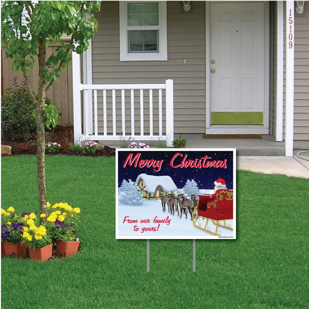 Merry Christmas From our Family to Yours Lawn Sign | Pair of EZ Stakes Included