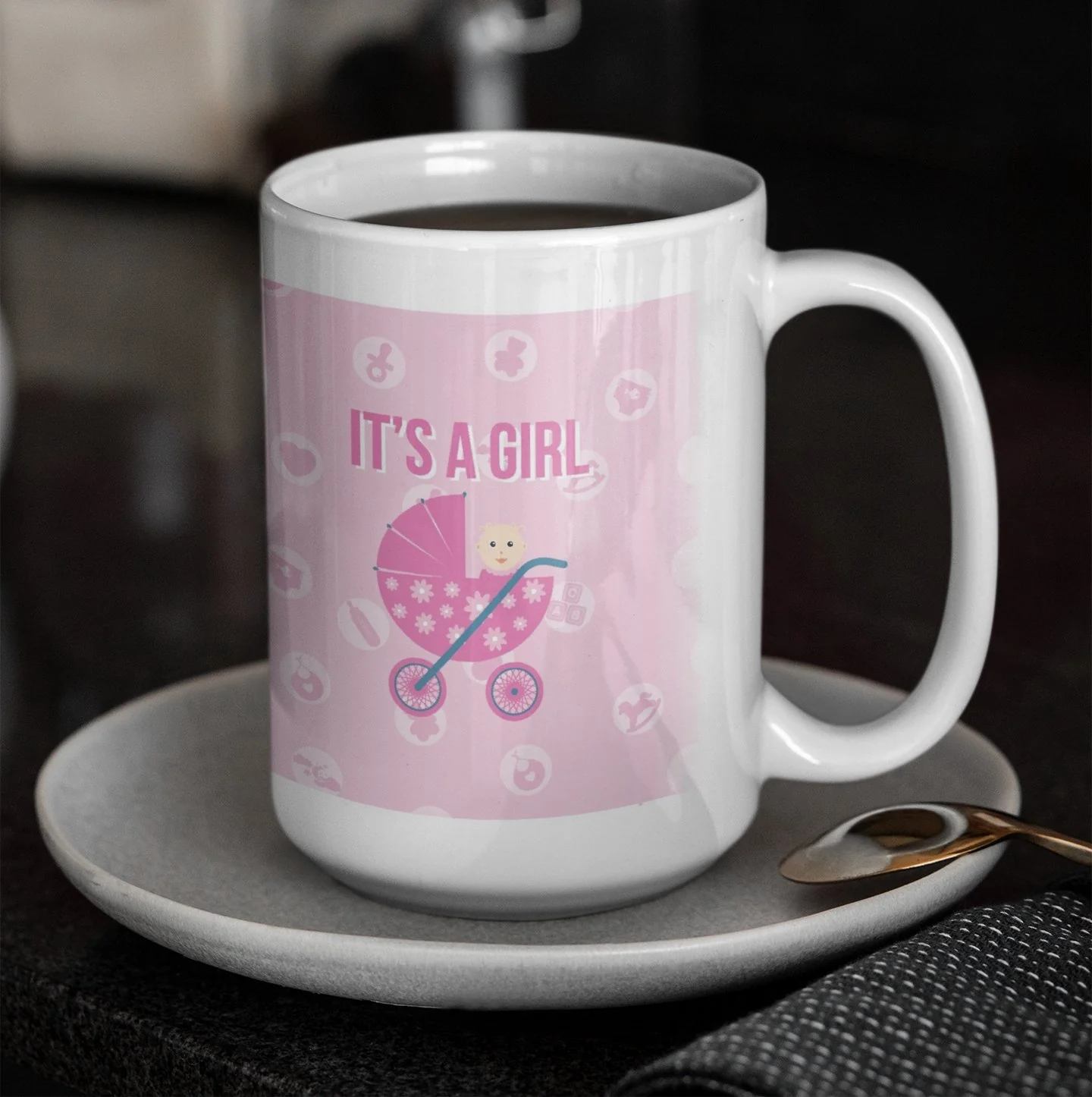 It's a Girl Baby Carriage 15 Oz Coffee Mug - Image 2