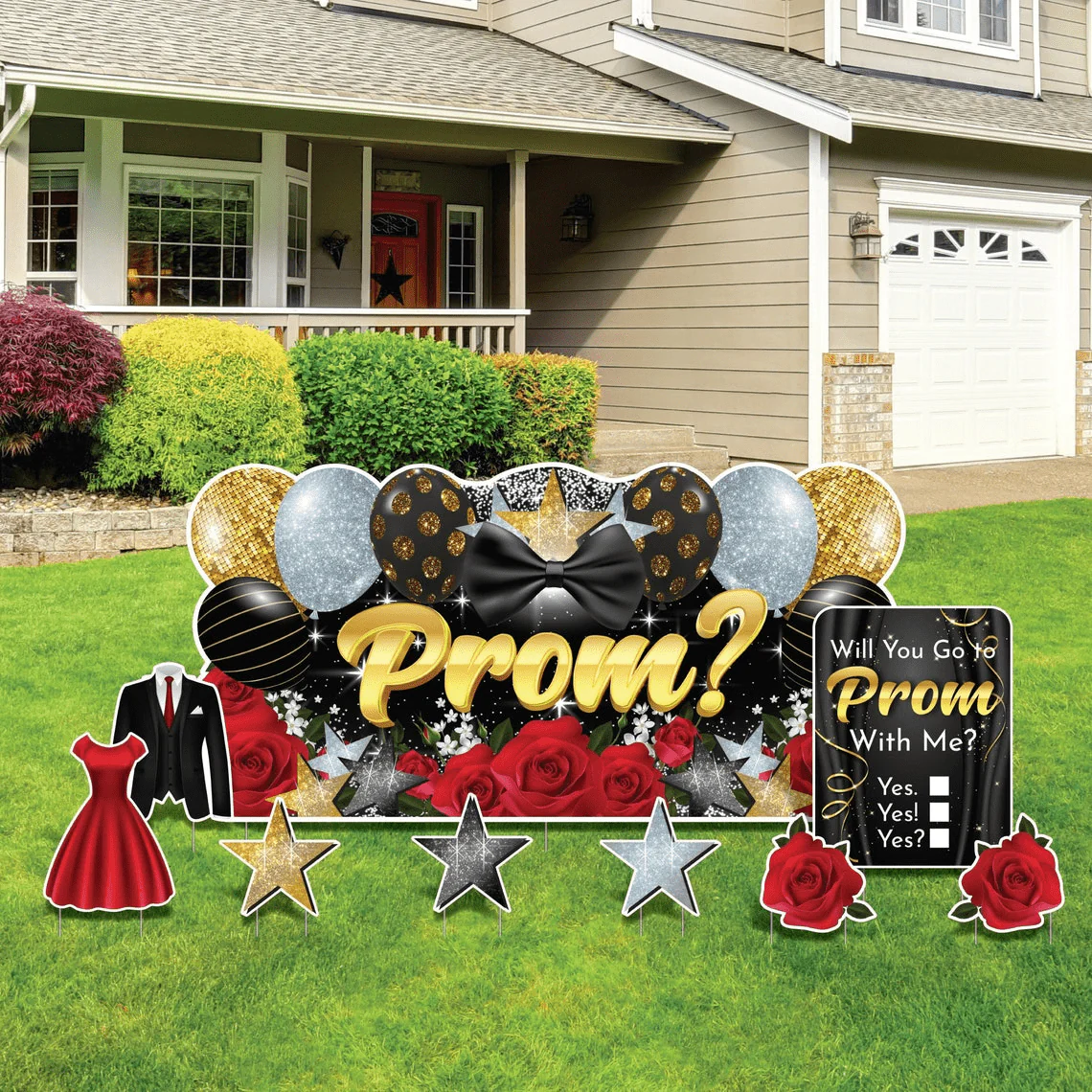 Oversized Will You Go To Prom With Me? Yard Sign Set | 9pc Promposal Yard Art - Image 5