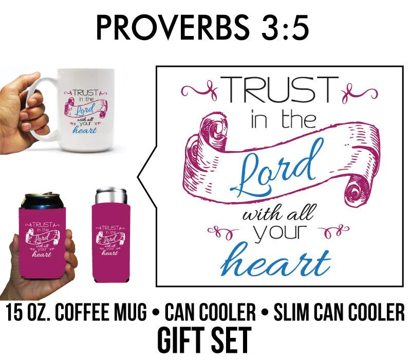 Proverbs 3:5 Religious Mug & Can Cooler Gift Pack