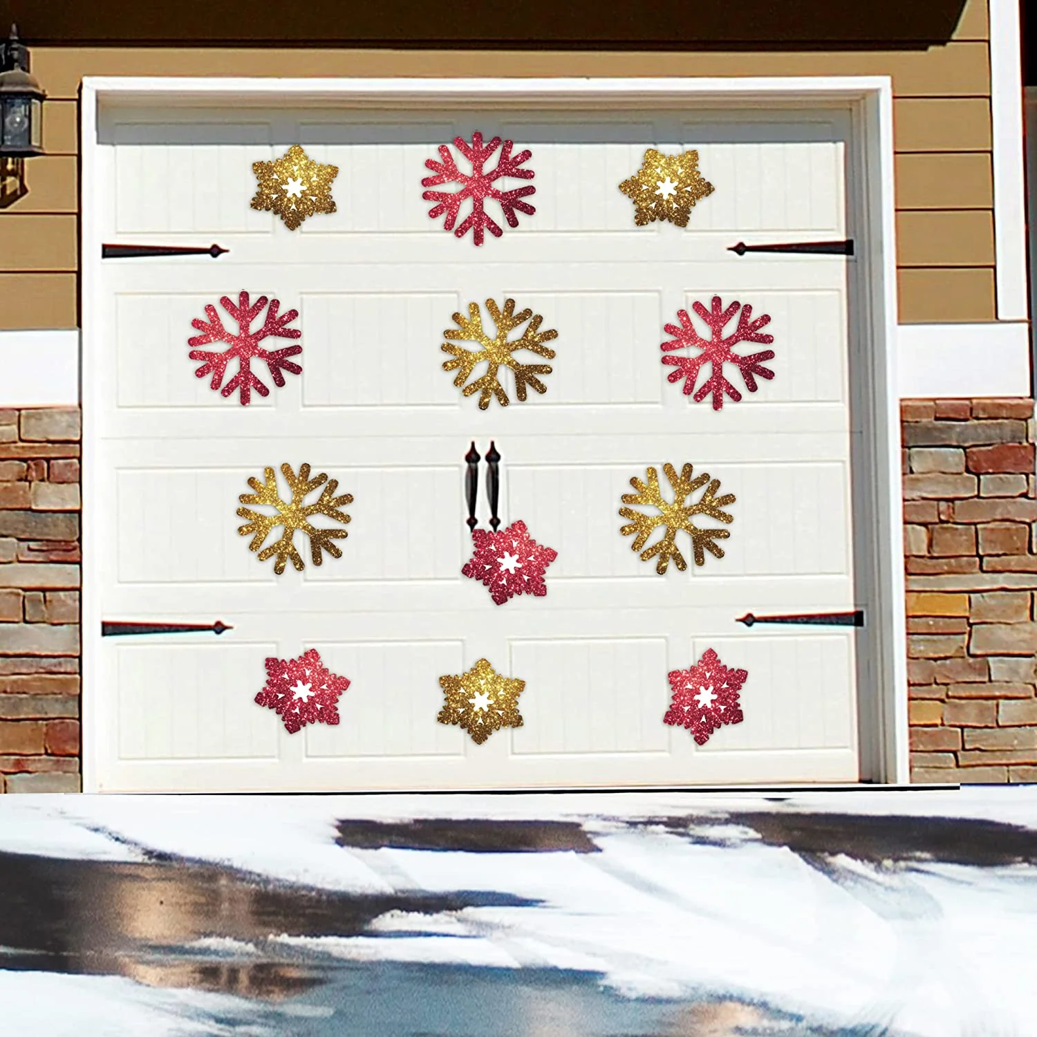 Red and Gold Sparkle Snowflake Magnets